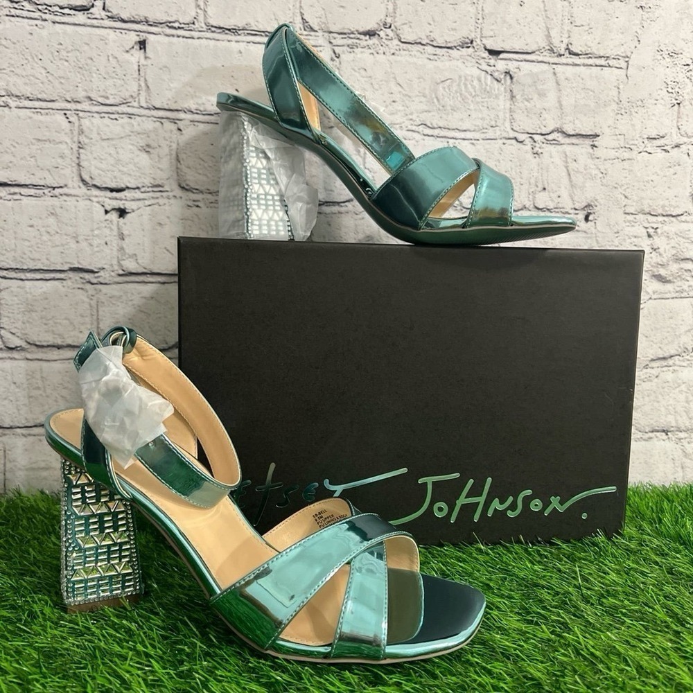 Betsey Johnson Metallic SB Bell Teal Cross Front Embellish Sandals Size‎ 9.5 - Picture 3 of 11